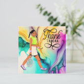 Tennis dank u kaart met vrouw speler (Staand voorkant)