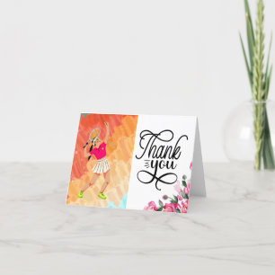 Tennis dank u kaart met vrouw speler