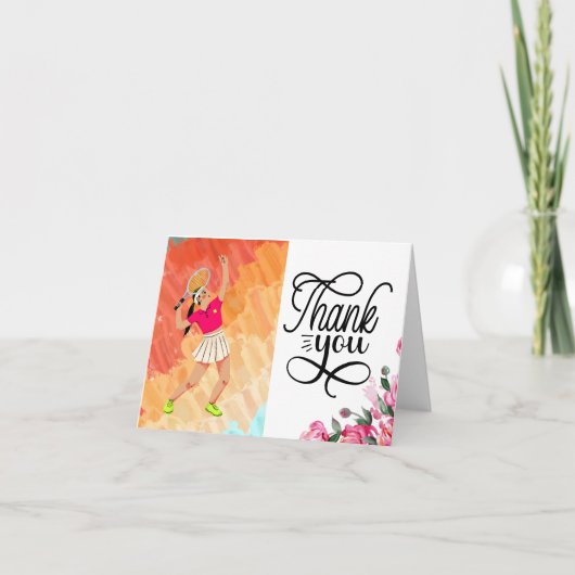 Tennis dank u kaart met vrouw speler (Voorkant)