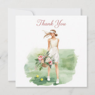 Tennis Dankkaart met speler en bloemen Bedankkaart