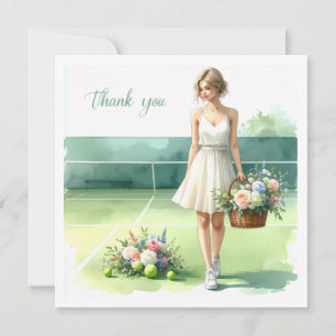 Tennis Dankkaart met speler en bloemen Bedankkaart