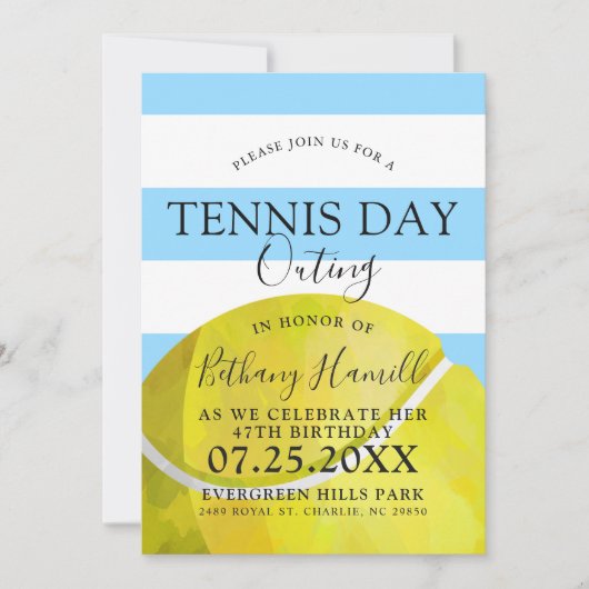 Tennis Day Out | Tennis Thlege Blue Invite Kaart (Voorkant)