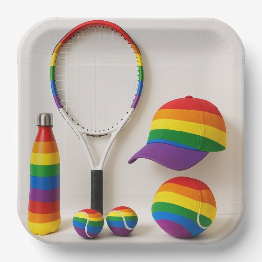 Tennis De Pride Maand Rainbow thema Papieren Bordje (Voorkant)