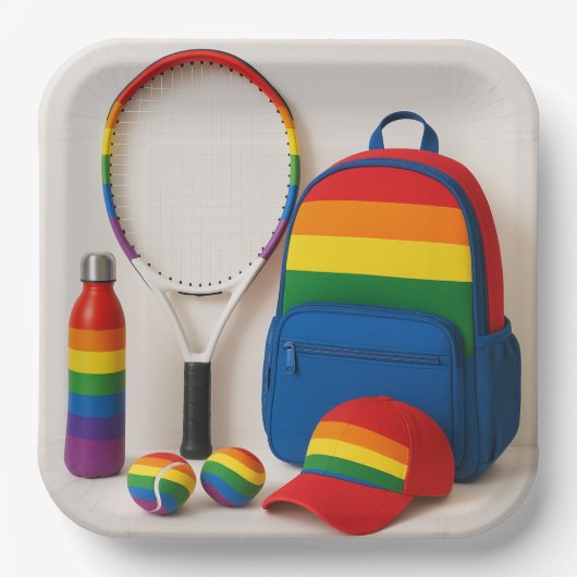 Tennis De Pride Maand Rainbow thema Papieren Bordje (Voorkant)