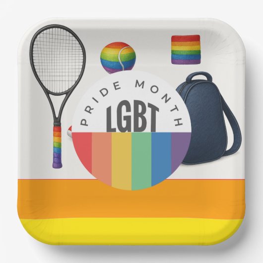Tennis De Pride Maand Rainbow thema Papieren Bordje (Voorkant)