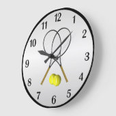 Tennis Doubles Silver Black Digits Framed Rouond Grote Klok (Hoek)