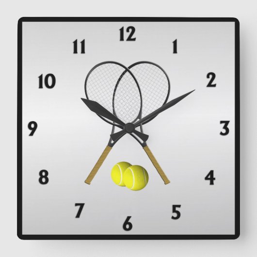 Tennis Doubles Silver Vierkante Klok (Voorkant)