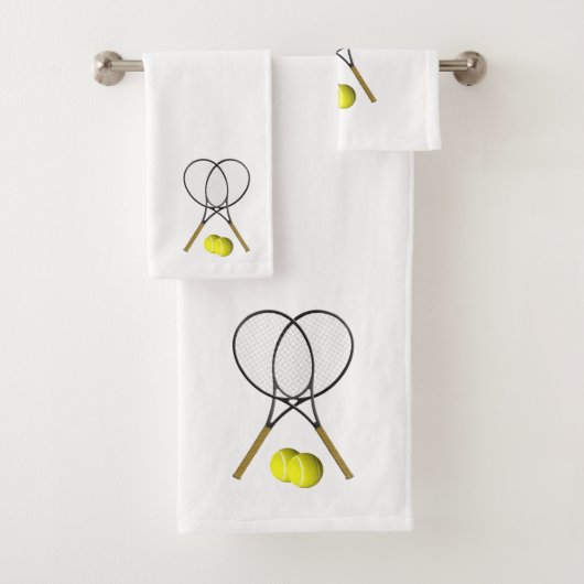 Tennis Doubles White Bath Towel Set Bad Handdoek (Insitu)