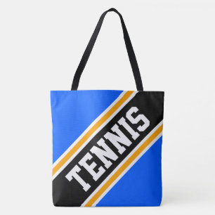 TENNIS Dynamisch helder blauw zwart oranje strepen Tote Bag