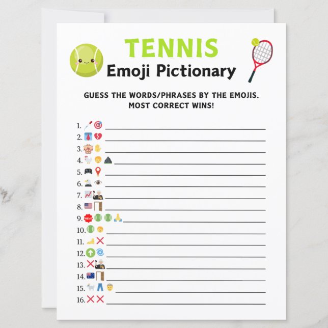 Tennis Emoji Pictionary spel (Voorkant)