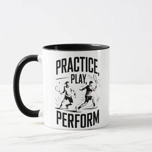 Tennis en motivatie - practice play perform mok (Links)