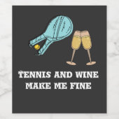 Tennis en wijn maken me fijn met racket en glas wijn etiket (Enkel label)