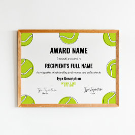 Tennis Excellence Award Certificaat - Instant Poster