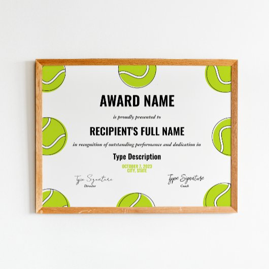 Tennis Excellence Award Certificaat - Instant Poster