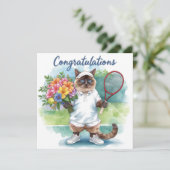 Tennis felicitaties met bloemen in de hand kaart (Staand voorkant)