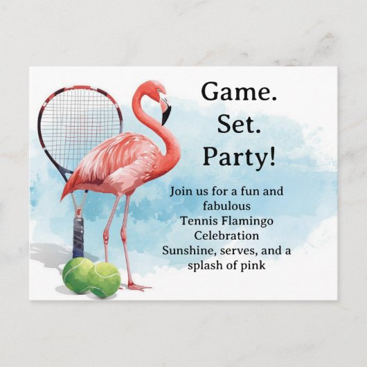 Tennis Flamingo met racket en bal uitnodiging (Voorkant)