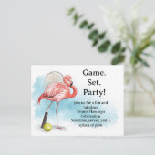 Tennis Flamingo met racket en bal uitnodiging (Staand voorkant)
