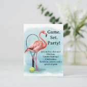 Tennis Flamingo met racket en bal uitnodiging (Staand voorkant)