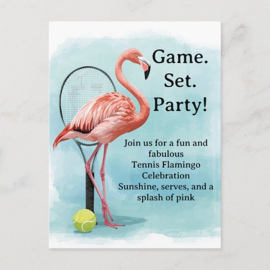Tennis Flamingo met racket en bal uitnodiging (Voorkant)