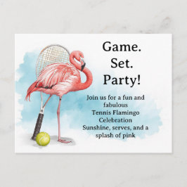 Tennis Flamingo with racket and ball invitation Briefkaart