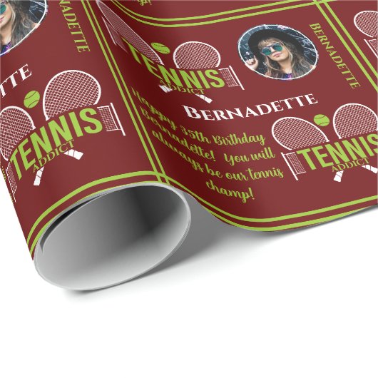 Tennis Foto Naam Leeftijd Verjaardag Cadeaupapier (Rol Hoek)