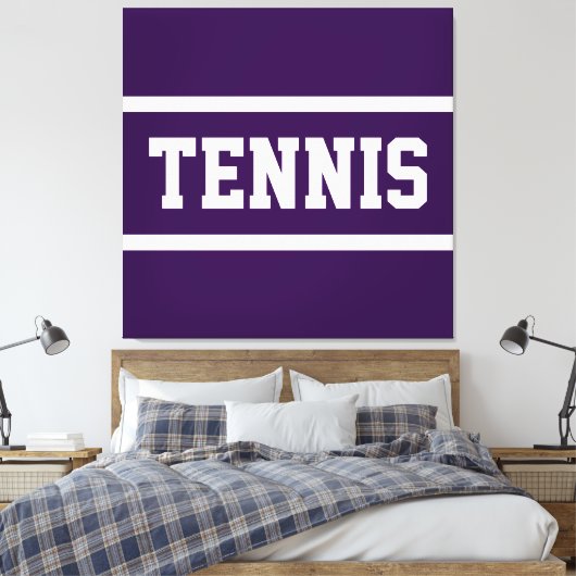 TENNIS Fun Bold Athletic Deep Purple White Stripes Canvas Afdruk (Insitu (Slaapkamer))