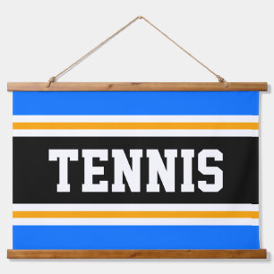 TENNIS Fun Helder Blauw Zwart Geel Sportieve Strep Hangend Wandkleed