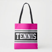 TENNIS Fun Helder Roze Zwart Wit Racing Stripes Tote Bag (Voorkant)