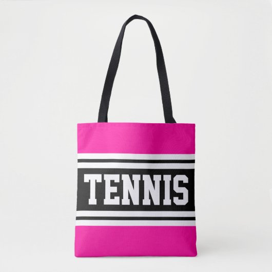 TENNIS Fun Helder Roze Zwart Wit Racing Stripes Tote Bag (Voorkant)