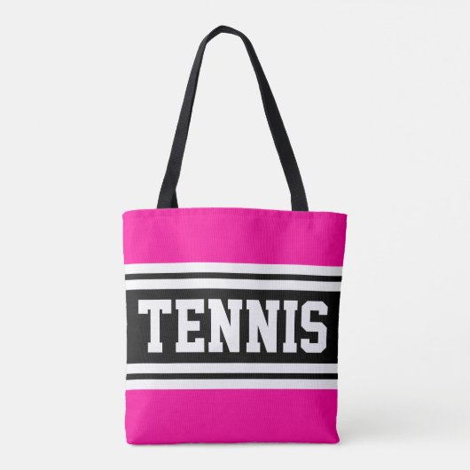 TENNIS Fun Helder Roze Zwart Wit Racing Stripes Tote Bag (Achterkant)