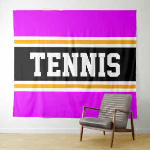 TENNIS Fun Sportieve Heldere Roze Zwart Gele Strep Wandkleed