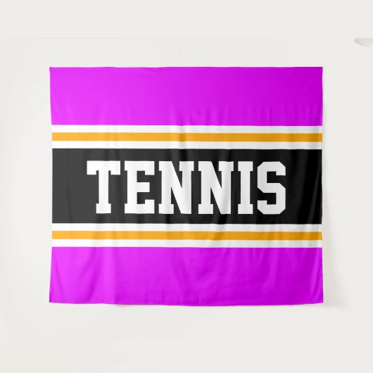 TENNIS Fun Sportieve Heldere Roze Zwart Gele Strep Wandkleed (Voorkant (horizontaal))