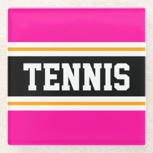 TENNIS Fun Sportieve Heldere Roze Zwart Racing Str Glazen Onderzetter