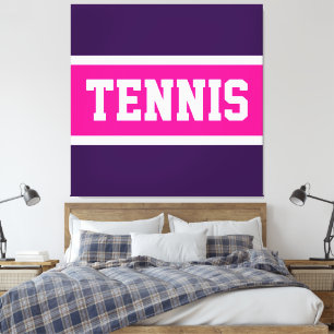 TENNIS Fun Vet Krachtig Paars Roze Wit Strepen Canvas Afdruk