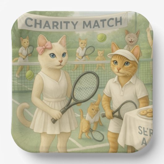 Tennis Fund Raiser voor Cat Lovers Papieren Bordje (Voorkant)