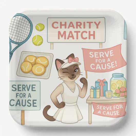 Tennis Fund Raiser voor Cat Lovers Papieren Bordje (Voorkant)