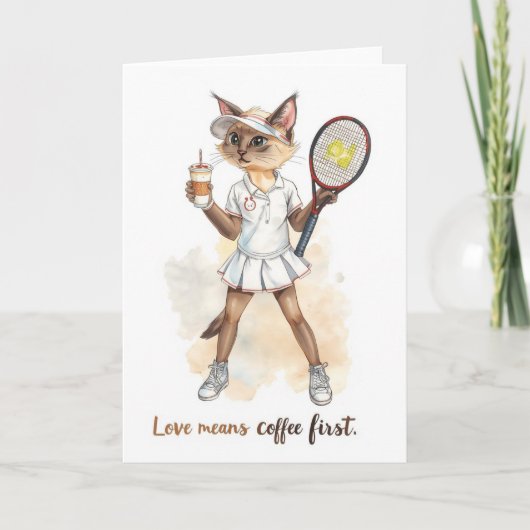 Tennis Funny Gezegde voor Cat Lovers Coffee First Kaart (Voorkant)