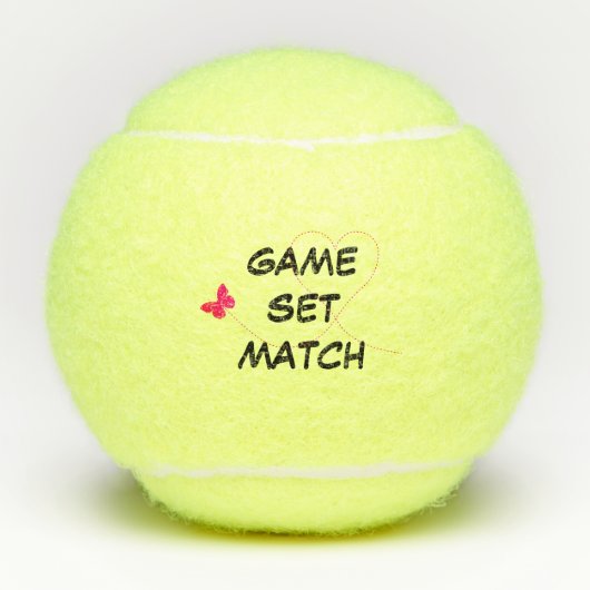 Tennis Game Set Match Vlinder Liefde Gepersonalise Tennisballen (Voorkant)
