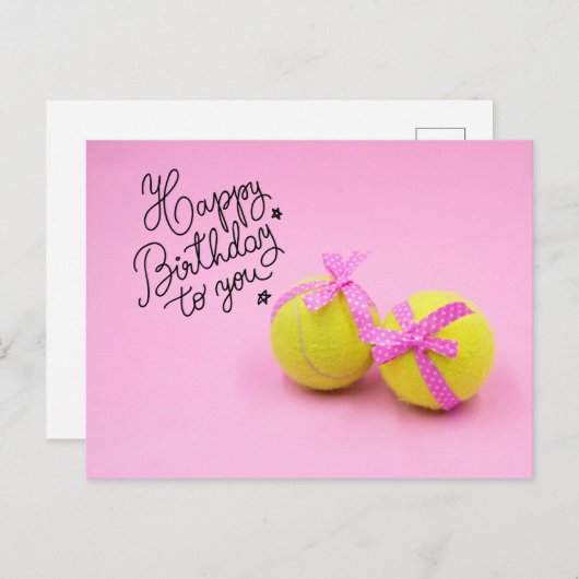 Tennis Gefeliciteerd met bal en racket roze Briefkaart (Voorkant / Achterkant)