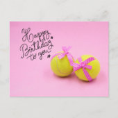 Tennis Gefeliciteerd met bal en racket roze Briefkaart (Voorkant)
