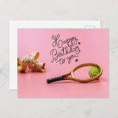 Tennis Gefeliciteerd met ball en racket roze P Briefkaart (Voorkant / Achterkant)