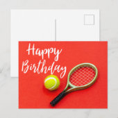 Tennis Gefeliciteerd met racket en bal op rood Briefkaart (Voorkant / Achterkant)