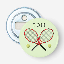 Tennis gekruiste rackets gepersonaliseerde groen button flesopener
