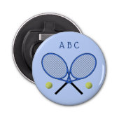 Tennis gekruiste rackets initialen blauw flesopene button flesopener (Voorkant)