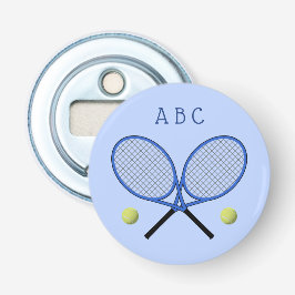 Tennis gekruiste rackets initialen blauwe flesopen button flesopener