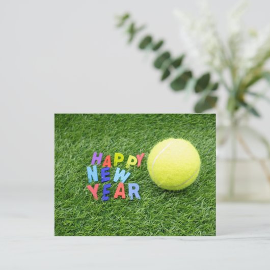 Tennis gelukkig nieuwjaar & tennisbal voor speler  feestdagenkaart (Staand voorkant)