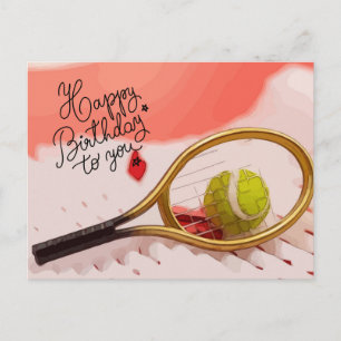 Tennis Gelukkige Verjaardag met bal en racket  Briefkaart