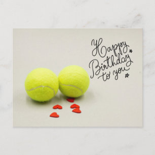 Tennis Gelukkige verjaardag met bal en rode hart  Briefkaart