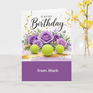 Tennis Gelukkige Verjaardag met bloemen Kaart