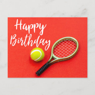Tennis Gelukkige Verjaardag met racket en bal op r Briefkaart